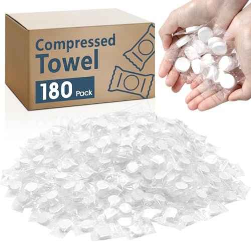 180 PCS Compressed Towel, Mini Compressed Towel Tablets, Disposable Compressed Face Towels, Camping Towel, Portable Bulk Compressed Coin Tissues for Home, Travel, Outdoor Sports