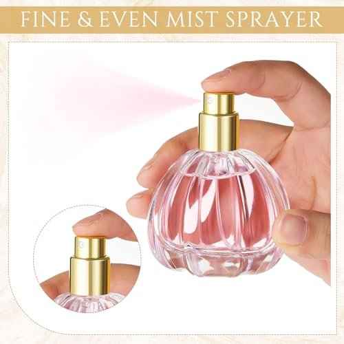 12 Pack 50ml/1.7oz Pumpkin Shape Portable Spray Perfume Bottle Empty Glass Refillable Perfume Atomizer Pumpkin Shape Antique Bottles with Refill Tool for Travel Home Decor