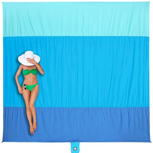Teal Blue 10x9 Ft Beach Blanket Sandproof Waterproof Extra Large & Compact