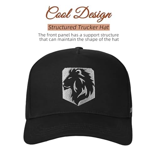 Unisex Lion Embroidery Fashion Baseball Cap with Adjustable Structure Cotton Cap Black