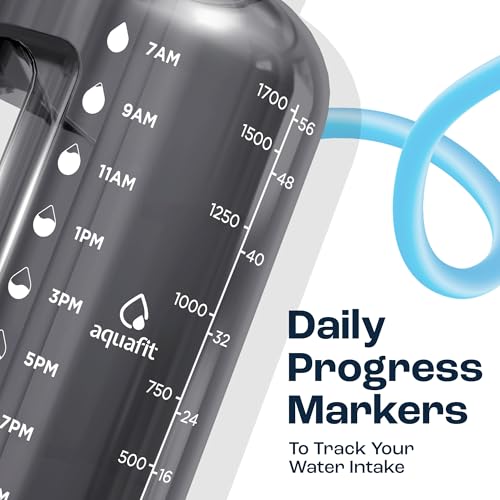 AQUAFIT 64 Oz Half Gallon Water Bottle with Time Marker - Nebula Variation