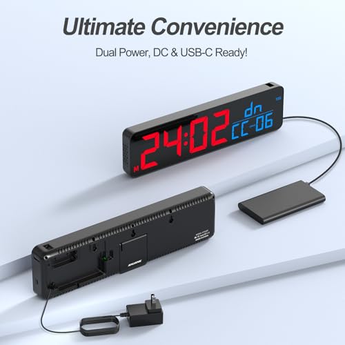 Large 15" Gym Timer LED Wall Clock with Blue & Red Variations, Digital Stopwatch & Interval Training