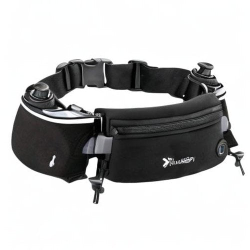 Number-one Running Belt with Water Bottles(2 x 175ML), Hydration Belt Waterproof Waist Pack Bag Fits iPhones Adjustable Sports Waist Pouch for Marathon Running Hiking Cycling, Black