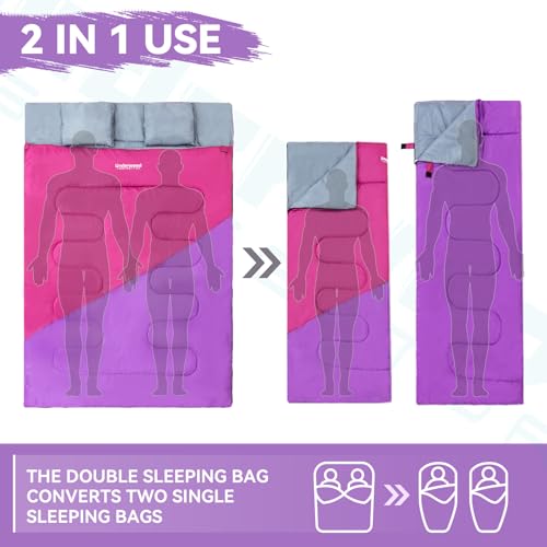 Lightweight Double Sleeping Bag for Adults and Kids - Black, 5.3 Lbs