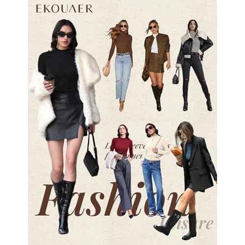 Ekouaer Mock Turtle Necks Tops for Women Long Sleeve Ribbed Shirts Thermal Slim Fit Lightweight Undershirts S-XXL