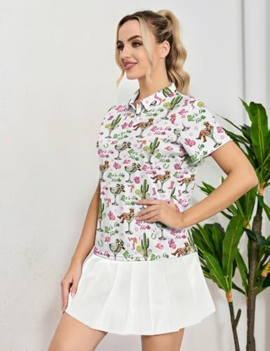 Women's Golf Shirt Moisture Wicking Quick Dry Polo Top Cactus Medium - Ladies Golf Outfits