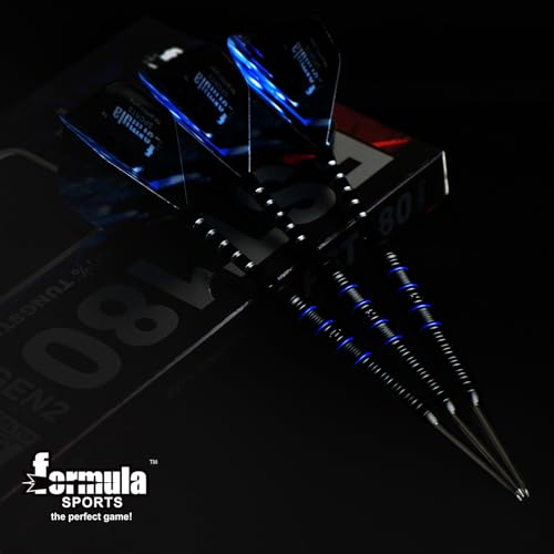 Formula Sports Tungsten Steel Tip Darts Set 23g Black & Blue - Professional Steel Tip Darts with Flights, Shafts & Sharpener