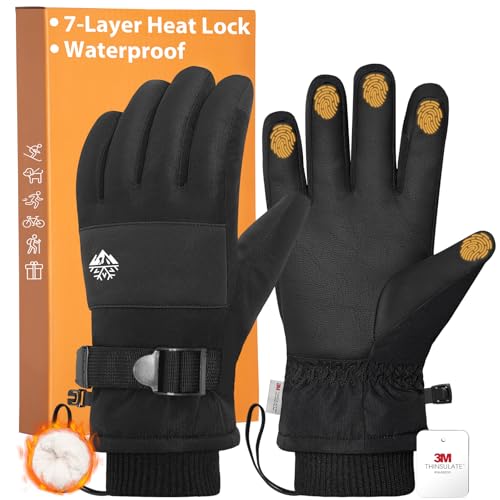 Winter Gloves Men and Women Waterproof Thinsulate Gloves - Black Small