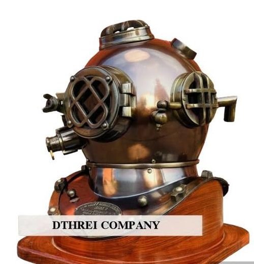 Scuba Diving Helmet | US Navy Mark V Divers Helmet | Deep Diving Helmet | Brown Antique Marine Diving Helmet Without Wooden Base