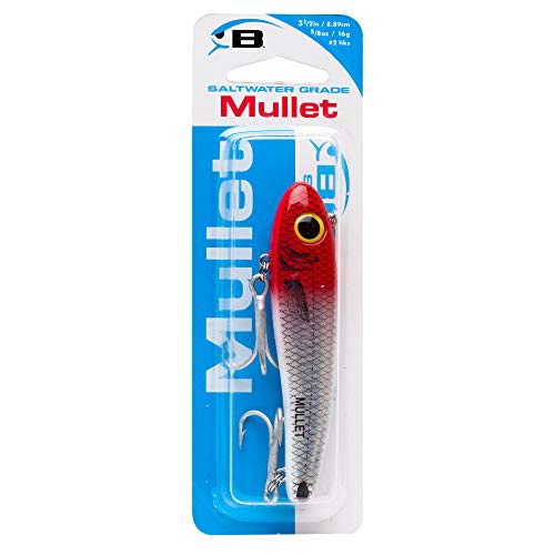 Saltwater Fishing Lure - Mullet Slow-Sinking Twitch & Walking Bait 3.5 Inch 5/8 Ounce - Red Head Flash