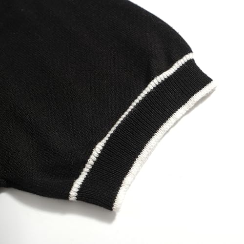 Men's Polo Shirts Short Sleeve Knit Casual Vintage Golf Top Black Stripe Large