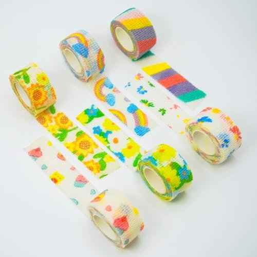 6 Pack Self Adhesive Bandage Wrap Colorful Pattern Print Elastic Cohesive Stretchy Sport Grip Tape for Finger Wrist Toe Vet Wraps