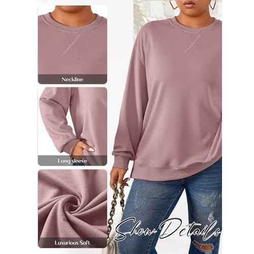 TAKEYAL Plus Size Sweatshirt for Women Oversized Casual Crew Neck Drop Shoulder Pullover Teen Girls Clothes