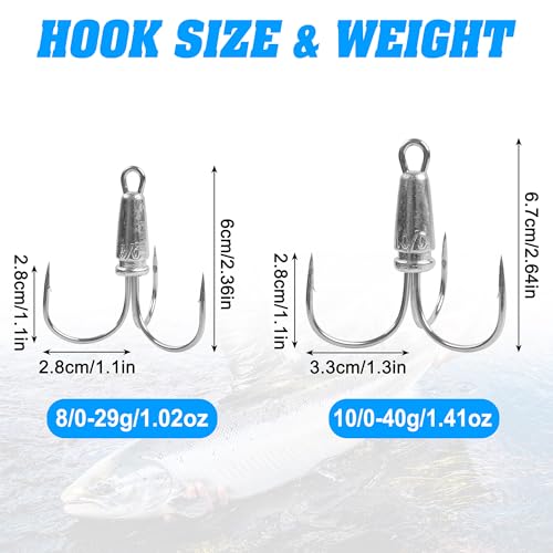 Weighted Treble Fishing Hooks 5PCS Saltwater & Freshwater Snagging Hooks
