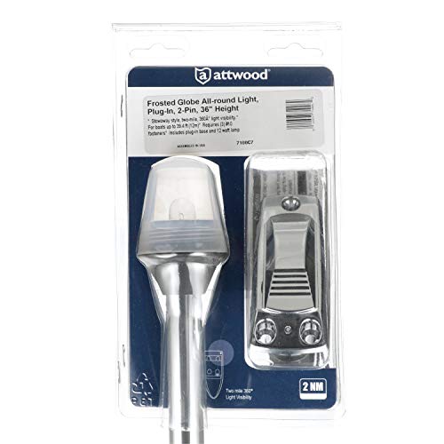 Attwood 7100C7 Stowaway Light with Plug-in Base ? 36-Inch-Long Pole, 2-Mile 360-Degree Illumination for Boats Up to 65.6 Feet