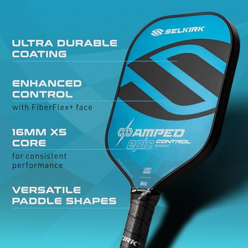 Selkirk Sport Amped Control Pickleball Paddle | Assembled in The USA | Next-Gen FiberFlex+ Face & Ultra Durable Spin Coating | 16mm X5 Core for Unrivaled Precision & Control | Epic Lightweight Blue