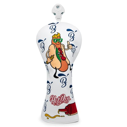 Hot Dog Golf Driver Cover for Hybrid/White - Leather Fairway & Wood Headcover with Number Tag