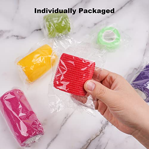 NiHealth 8PCS Self-Adhesive Cohesive Elastic Bandage Wrap Tape Assortment - Mixed Colors, 4 Widths