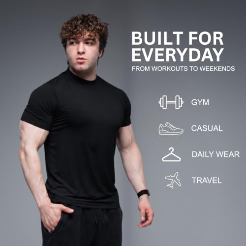 Ekkovision Men's Fitted Black Scoop Neck T-Shirt Large - Lightweight Cotton Blend