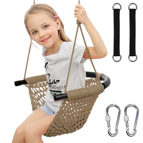 Kids Tree Swing with Adjustable Rope Seat Khaki - Supports 440 lbs