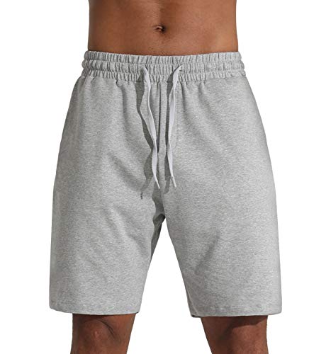 Men's Sweat Shorts with Pockets - Gym & Lounge Athletic Bottoms, Grey Large
