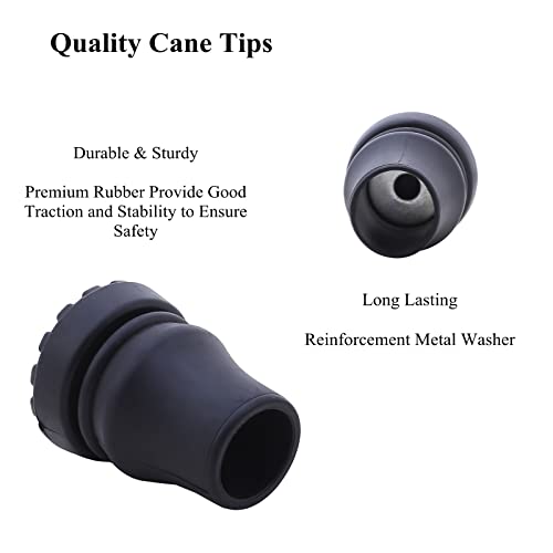 Heavy Duty Rubber Cane Tips 3/4 Inch - Non-Slip Replacement for Walking Stick, Hiking, Crutches - Black, Pack of 2 - Variation of Cane Tips for 3/4'' Walking Stick