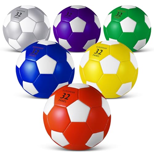 Soccer Balls Pack of 6 with Pump Size 3 Bright Colors for Kids & Recess