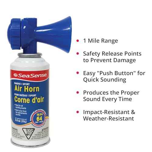 SeaSense Air Horn ? Large Size (3.5 oz), 118 dB ? Loud 1 Mile Range, Meets EPA & USCG Standards ? Great for Boat & Marine Safety, Ideal for Sporting Events Such as Football & Soccer