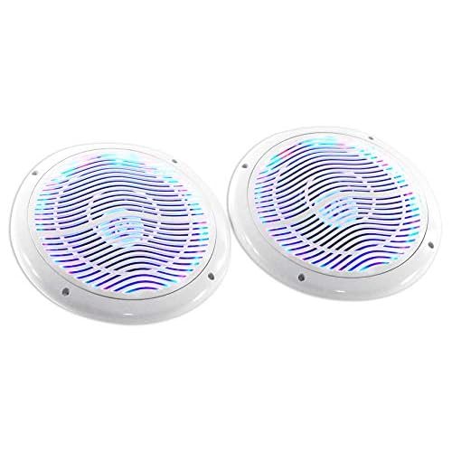 Rockville Pair RMC65LW 600W Peak / 75W RMS 2-Way White Marine Speakers, Multi-Color LED Lighting, Remote Control, Waterproof, Perfect for Boats and Outdoor Audio