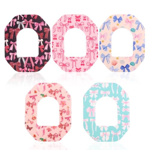 25pcs Adhesive Patches for Omnipod 5, Colorful Overpatches Breathable Waterproof Cover Patches CGM Sensor Covers Stickers Accessories for Omnipod 5 (Bow Knot Style)