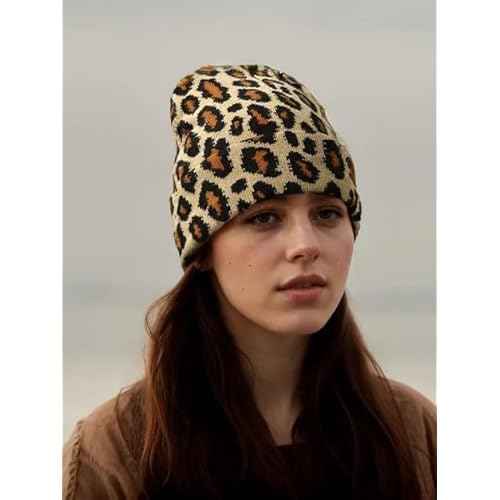 Camo Beanie Hat for Men Women Giraffe Cow Print Leopard Cheetah Print Gifts Knit Hat Funny Animal Themed Stuff Lover Gifts