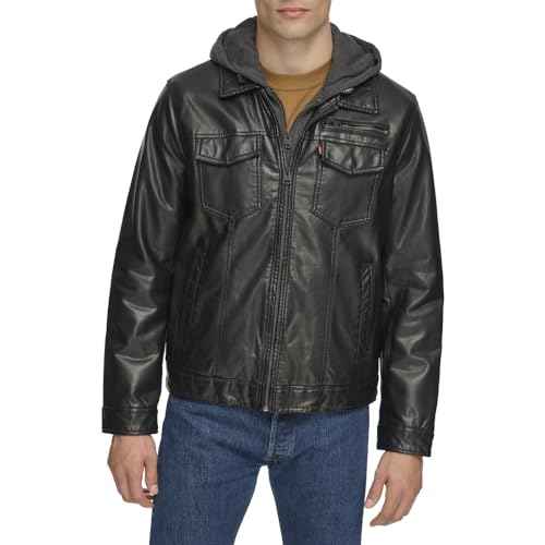 Levi's Men's Faux Leather Hooded Trucker Jacket With Sherpa Lining (Regular & Big & Tall Sizes)