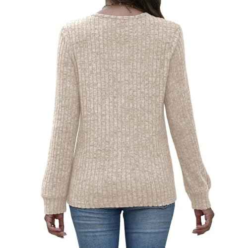 MixShe Womens Henley Sweaters 2025 Fall Winter Ribbed Knit V Neck Button Pullover Long Sleeve Tops