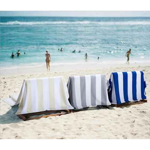 WILFA Extra Large Beach Towel - Oversized Mircofiber Beach Towel 40'' x 70'', XL Striped Lightweight Pool Towel, Big Cabana Swim Travel Towel for Adults Mens Women,Black