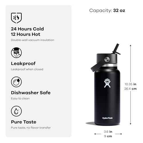 Hydro Flask Water Bottle - Insulated Stainless Steel - Wide Mouth Flex Straw Lid, Non Spill, Leakproof and Refillable in 32 Oz Tonal Trillium