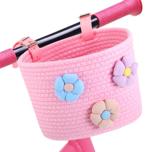 Kids Bicycle Basket Cotton Rope Woven Front Basket Pink - Childrens Bike Accessory