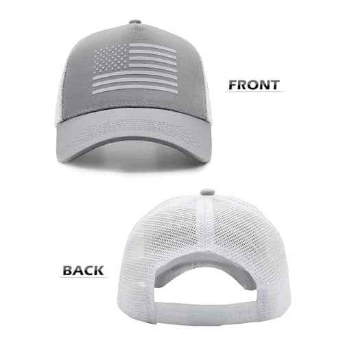 2 Packs American Flag Trucker Hat, Adjustable Mesh Snapback USA Flag Baseball Caps for Men Women