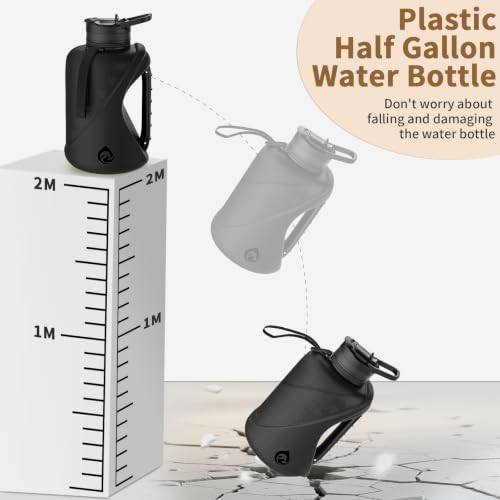 Black 74 Ounce Water Bottle with 2-in-1 Straw Lid BPA-Free Durable Plastic