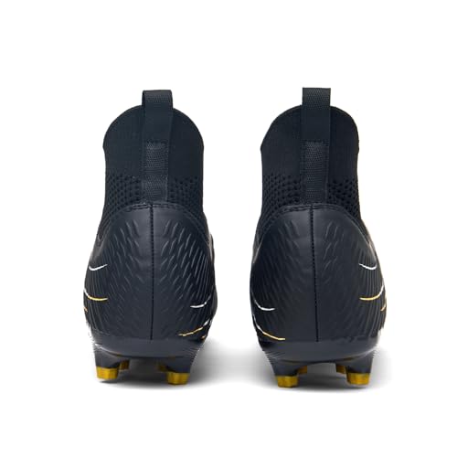 Soccer Cleats for Men and Women High Tops Lace Up Football Shoes - 9.5 Women / 8 Men Black FG