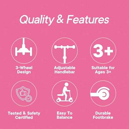 Dribbl 3-Wheel Kids Scooter - Lean-to-Steer Technology, Adjustable Height Handlebar, Wide Anti-Slip Deck, Scooter for Boys & Girls Ages 3+, Child Safety Approved, Support Riders Up to 165 lbs, Pink