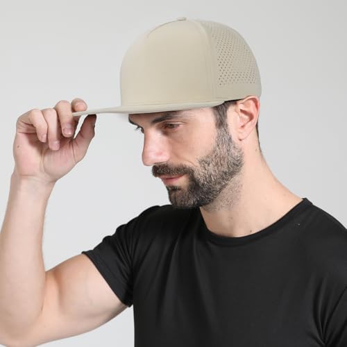 Oversize Flat Bill Baseball Cap for Men Women Quick Dry Snapback Hat Beige XL-XXL