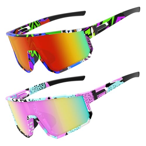 Kids Polarized Sports Sunglasses UV400 Protection for Boys Girls - Graffiti Blue Pink