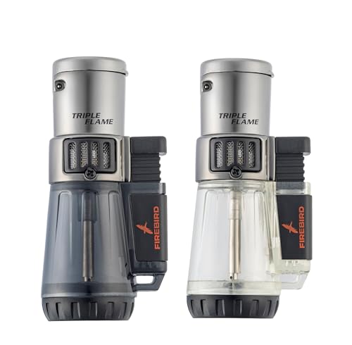 Triple Jet Flame Lighter 2-Pack - Windproof Torch, Adjustable Flame, Durable Design - Black + Clear