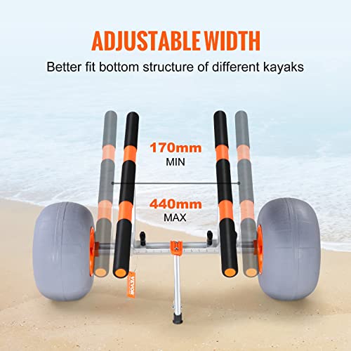 VEVOR Heavy Duty Kayak Cart, 350lbs Load Capacity, Detachable Canoe Trolley with 13'' Beach Wheels, Adjustable Carrier Width & Nonslip Support Foot, for Kayaks Canoes Paddleboards Float Mats Jon Boats