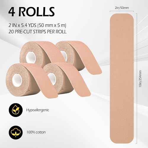 Kinesiology Tape,Precut Kinesiology Strips 4 Rolls 80 Precut 10" Strips Each, Mix Color