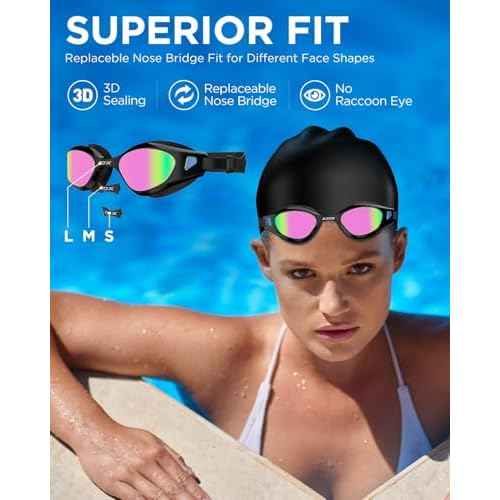 XDX Swim Goggles with Swim Cap Anti-Fog Pool Goggles with Detachable Lenses Swimming Goggles Cap Set for Youth Men Women