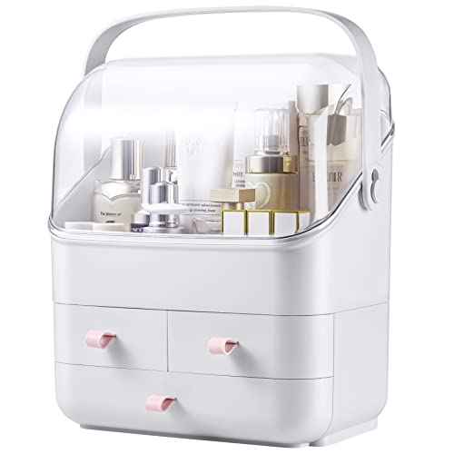 Large Makeup Organizer w Drawers Beauty Organizer Makeup Box Holder Vanity Organization Desk Countertop MakeUp Organizers Bathroom Counter Organizer Skincare Cosmetic Case Stand Dustproof Lid Gift