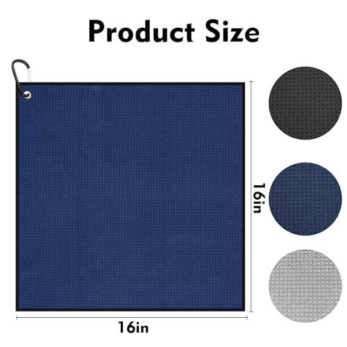 Small Microfiber Golf Towels with Carabiner Clip - 3 Pack, Waffle Pattern, 16x16 Inch for Club Cleaning - Yaozoon