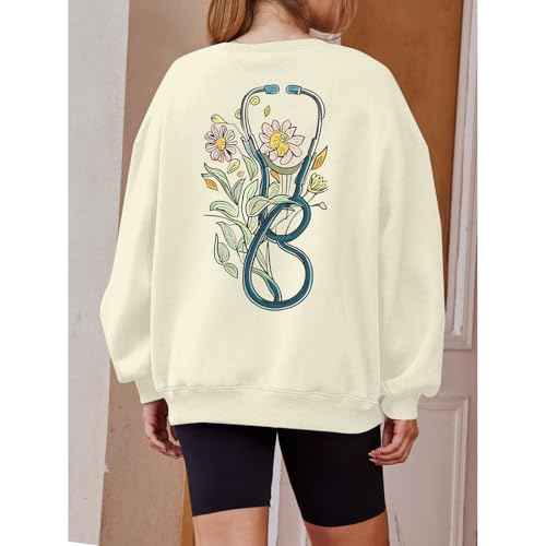 Nurse Graphic Crewneck Sweatshirts for women Floral Stethoscope Lightweight Sweatshirt Pullover Hoodie Nurses Gifts