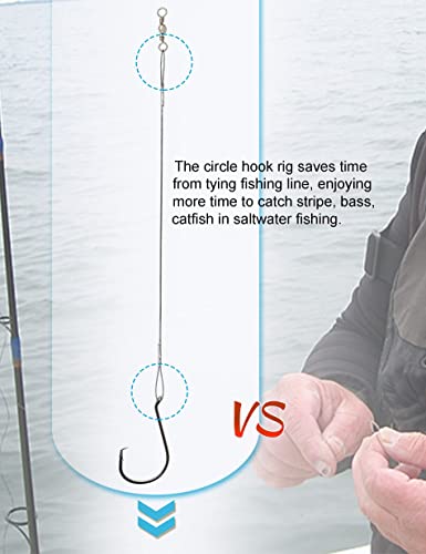 Heavy Duty Saltwater Circle Hooks with Leader Wire - 7/0, 25pcs Fishing Rig